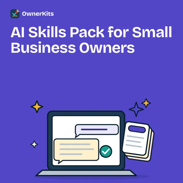 AI Skills Pack for Small Business Owners thumbnail with a laptop chat and skill cards