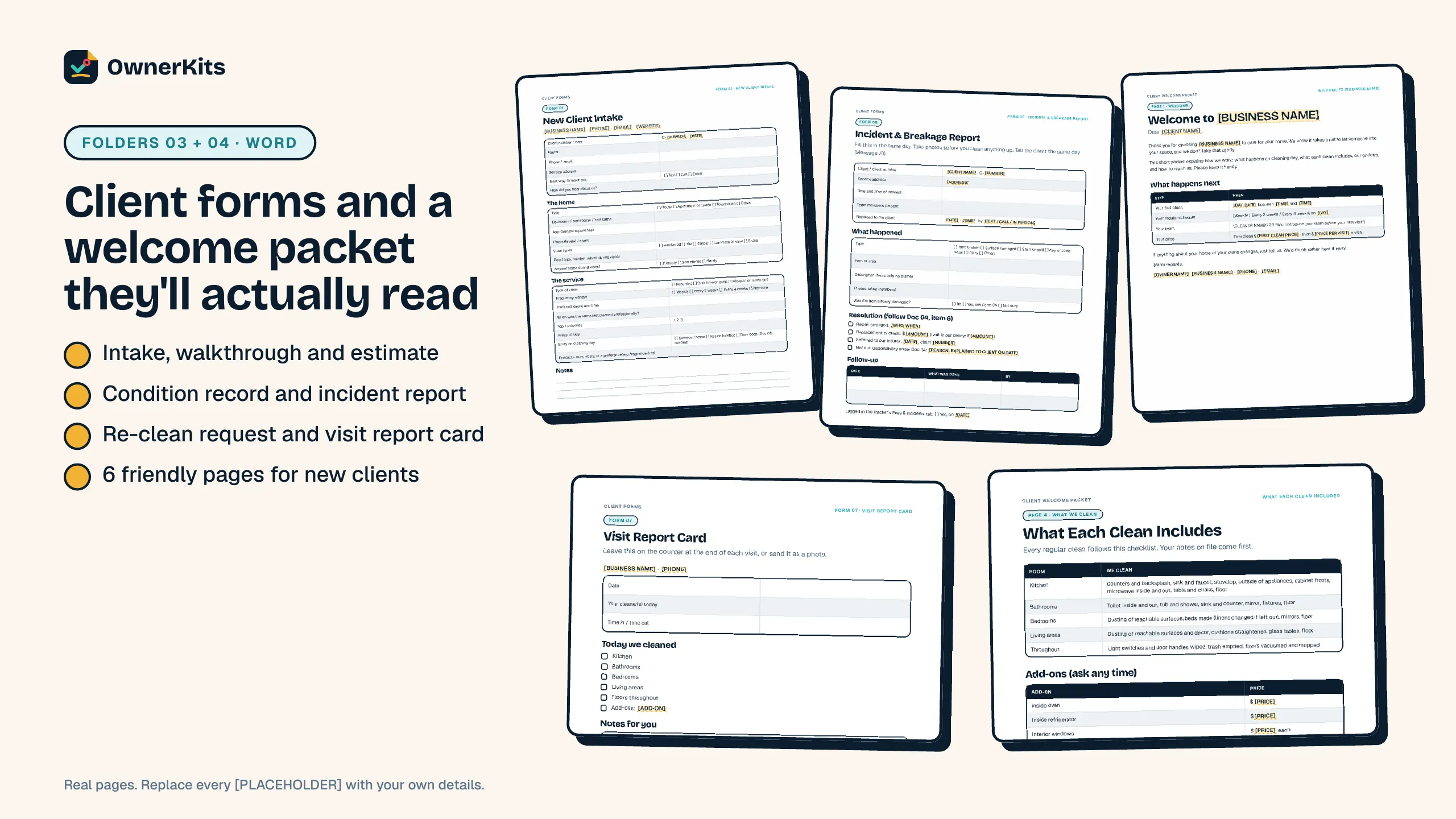 Client forms and the client welcome packet: intake, incident report, visit report card and what each clean includes