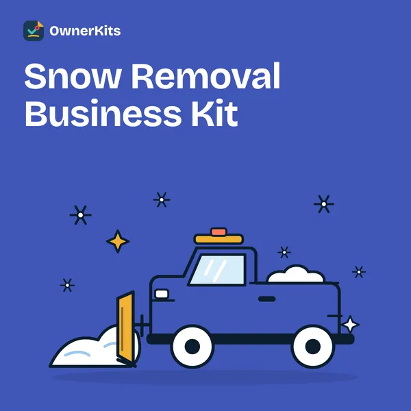 Snow Removal Business Kit title on blue with a snow plow truck illustration