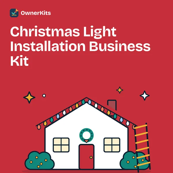 Christmas Light Installation Business Kit title on red with an illustrated house lit with C9 bulbs