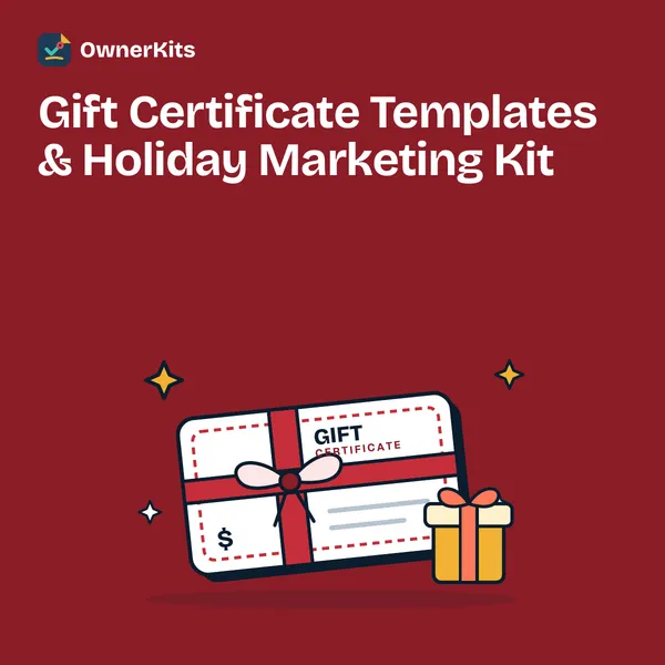 Gift Certificate Templates & Holiday Marketing Kit thumbnail with a gift certificate and ribbon