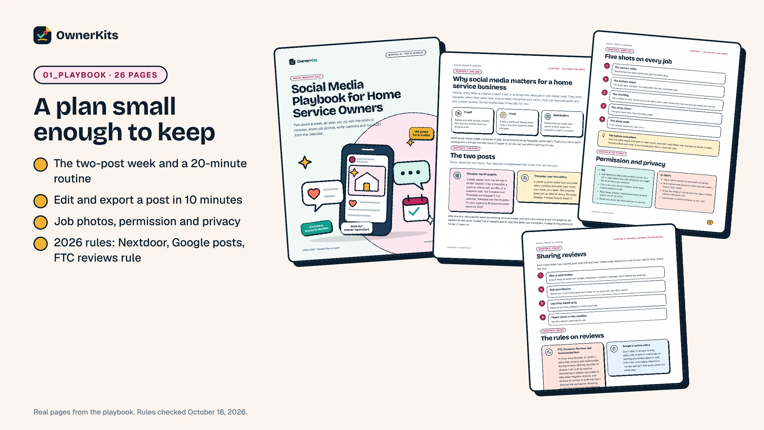 Pages from the 26-page Social Media Playbook for home service owners