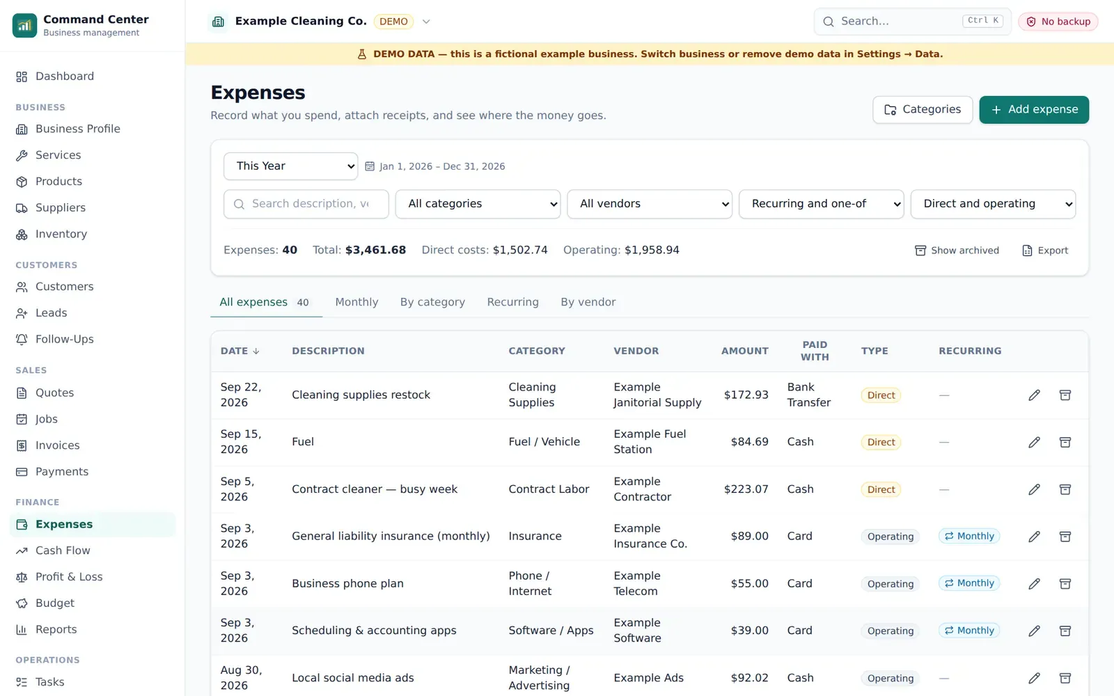 Expenses list