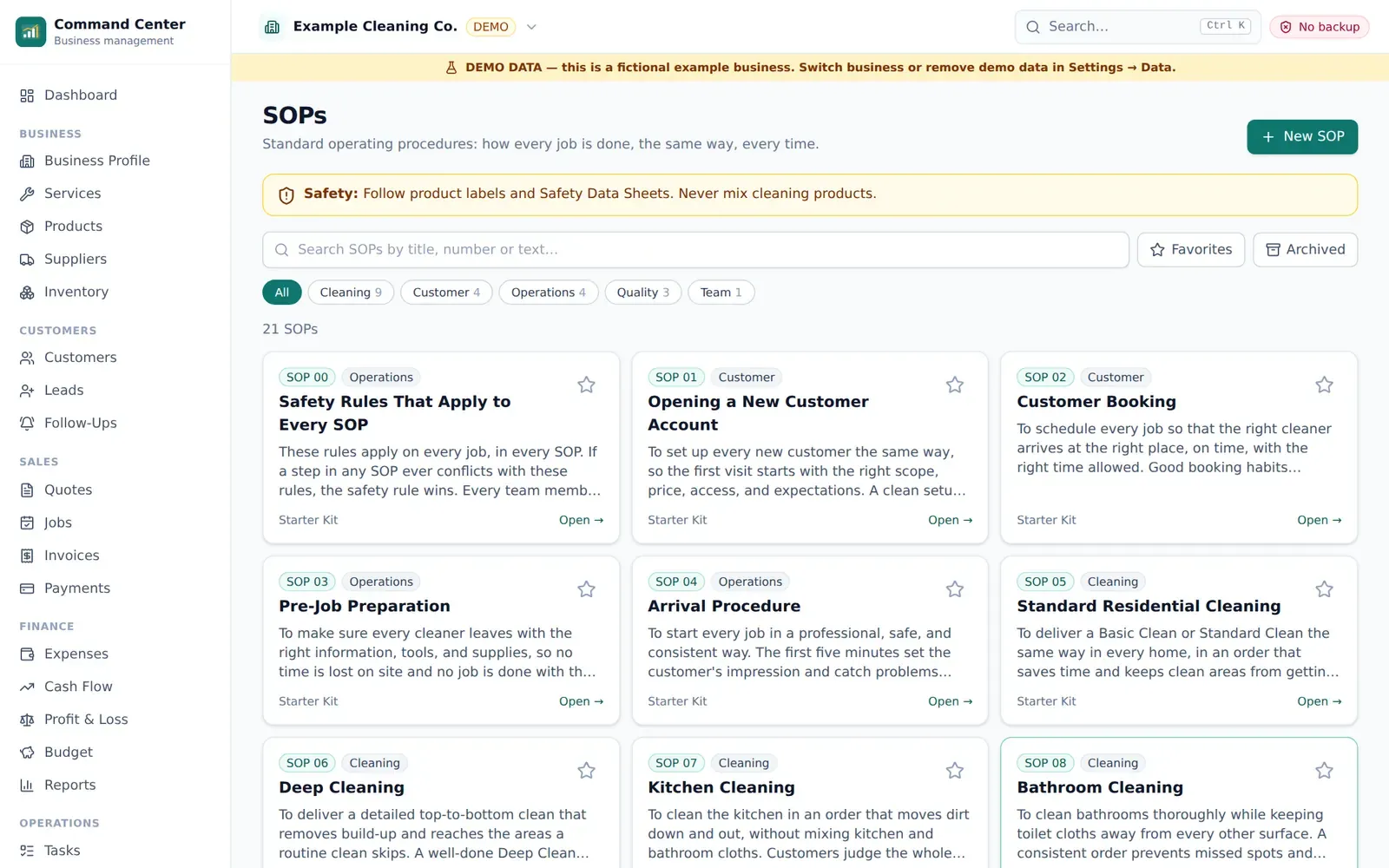 SOP library in the app